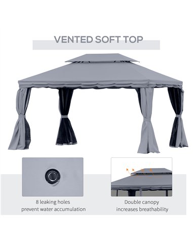 Outsunny 3 x 4m Aluminium Garden Gazebo, Marquee Canopy Shelter Pavilion Party Tent with Nets and Curtains for Garden and Deck, 