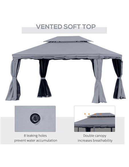 Outsunny 3 x 4m Aluminium Garden Gazebo, Marquee Canopy Shelter Pavilion Party Tent with Nets and Curtains for Garden and Deck,  - pic 118978 | FastDaddyshop