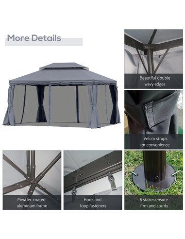 Outsunny 3 x 4m Aluminium Garden Gazebo, Marquee Canopy Shelter Pavilion Party Tent with Nets and Curtains for Garden and Deck, 