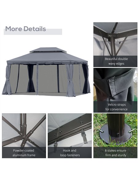 Outsunny 3 x 4m Aluminium Garden Gazebo, Marquee Canopy Shelter Pavilion Party Tent with Nets and Curtains for Garden and Deck,  - pic 118979 | FastDaddyshop