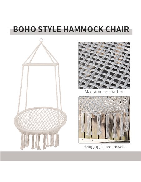 Outsunny Hammock Macrame Swing Chair Hanging Seat Rope Tassels Indoor Outdoor Garden Solid Knitted Woven Net Seat Deck Porch Yar - pic 11898 | FastDaddyshop