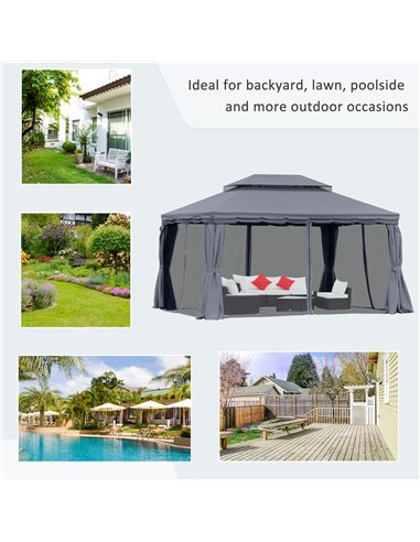 Outsunny 3 x 4m Aluminium Garden Gazebo, Marquee Canopy Shelter Pavilion Party Tent with Nets and Curtains for Garden and Deck, 