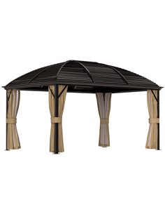 Outsunny 3 x 4m Hardtop Gazebo Canopy with Metal Roof, Aluminium Gazebo Permanent Pavilion with Netting and Curtains, Brown