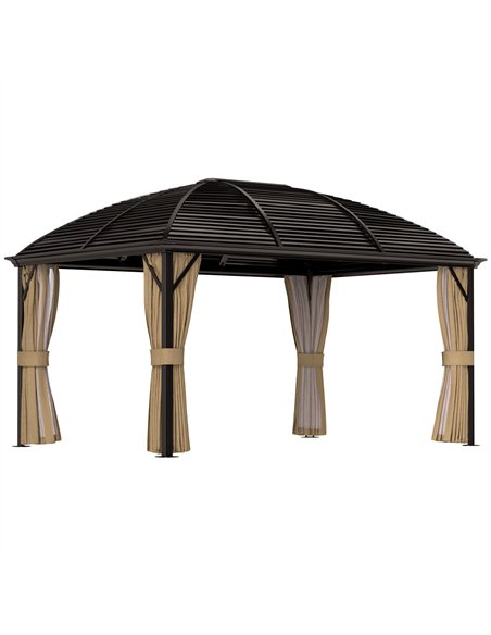 Outsunny 3 x 4m Hardtop Gazebo Canopy with Metal Roof, Aluminium Gazebo Permanent Pavilion with Netting and Curtains, Brown - pic 118983 | FastDaddyshop