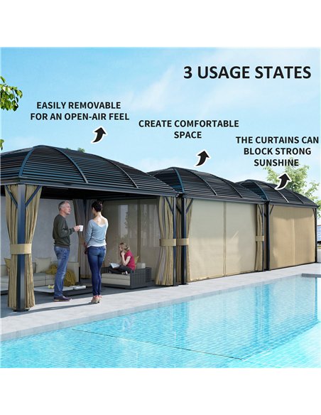Outsunny 3 x 4m Hardtop Gazebo Canopy with Metal Roof, Aluminium Gazebo Permanent Pavilion with Netting and Curtains, Brown - pic 118986 | FastDaddyshop