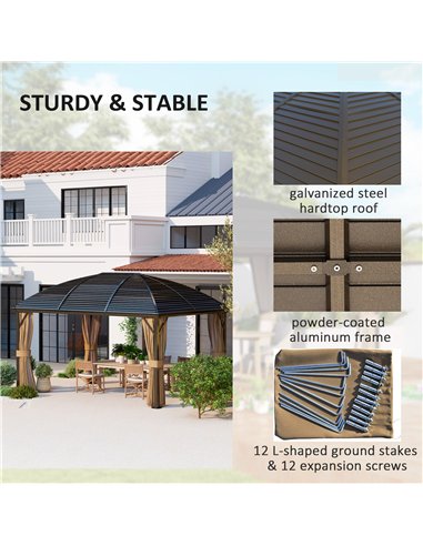 Outsunny 3 x 4m Hardtop Gazebo Canopy with Metal Roof, Aluminium Gazebo Permanent Pavilion with Netting and Curtains, Brown