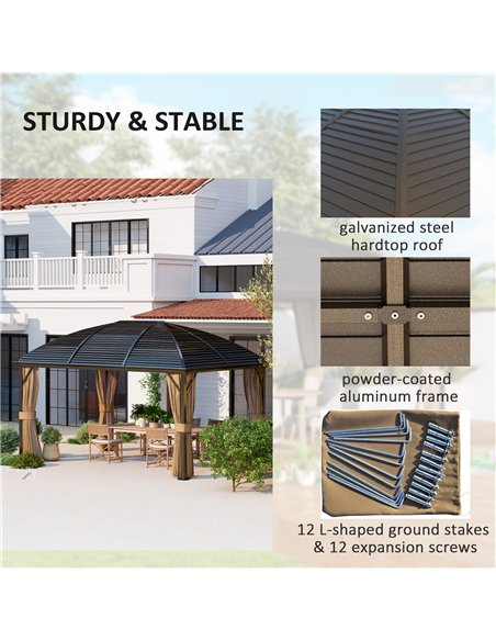 Outsunny 3 x 4m Hardtop Gazebo Canopy with Metal Roof, Aluminium Gazebo Permanent Pavilion with Netting and Curtains, Brown - pic 118987 | FastDaddyshop