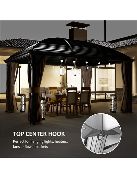 Outsunny 3 x 4m Hardtop Gazebo Canopy with Metal Roof, Aluminium Gazebo Permanent Pavilion with Netting and Curtains, Brown - pic 118988 | FastDaddyshop
