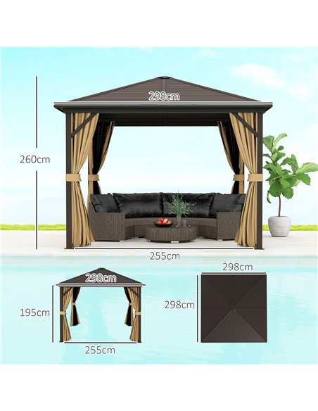 Outsunny 3 x 3(m) Metal Hardtop Gazebo, with Curtains and Accessories - Brown - pic 118994 | FastDaddyshop