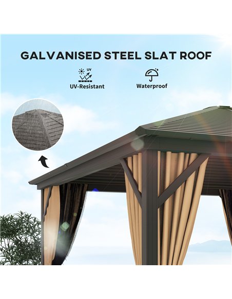 Outsunny 3 x 3(m) Metal Hardtop Gazebo, with Curtains and Accessories - Brown - pic 118995 | FastDaddyshop