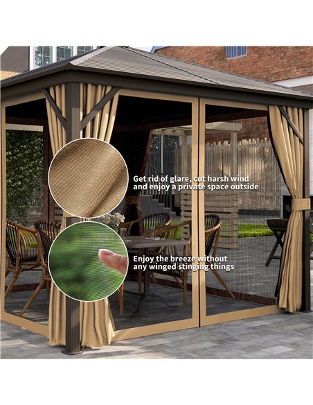 Outsunny 3 x 3(m) Metal Hardtop Gazebo, with Curtains and Accessories - Brown - pic 118996 | FastDaddyshop