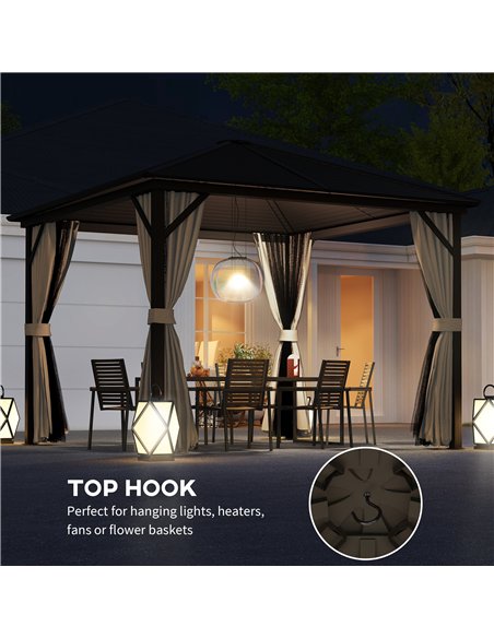 Outsunny 3 x 3(m) Metal Hardtop Gazebo, with Curtains and Accessories - Brown - pic 118997 | FastDaddyshop