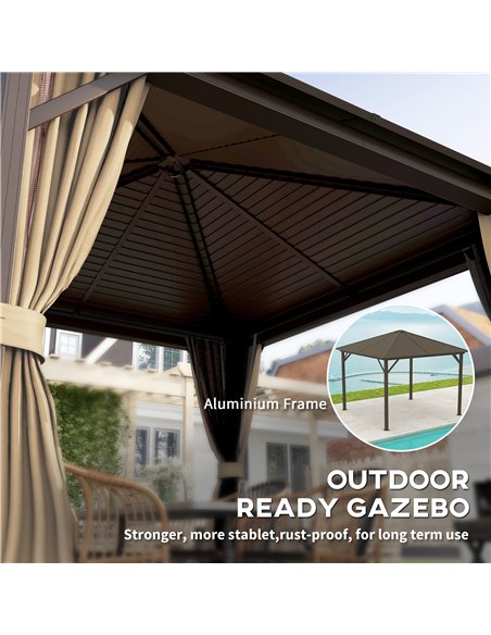 Outsunny 3 x 3(m) Metal Hardtop Gazebo, with Curtains and Accessories - Brown - pic 118998 | FastDaddyshop