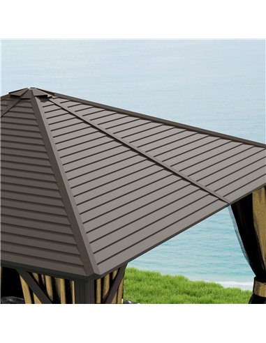 Outsunny 3 x 3(m) Metal Hardtop Gazebo, with Curtains and Accessories - Brown