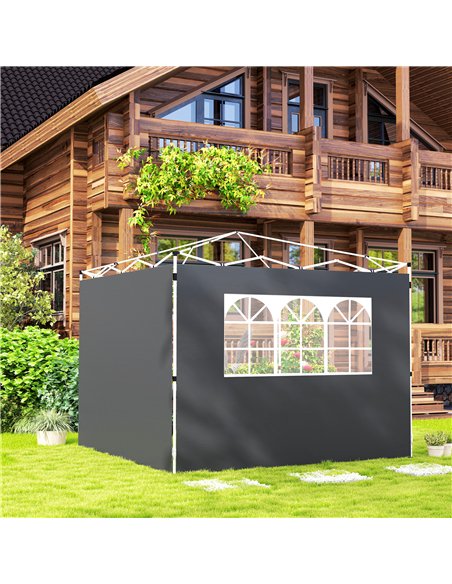 Outsunny 3 Meters Gazebo Replaceable Exchangeable Side Panel Wall Panels Walls With Window, Dark Grey - pic 119002 | FastDaddyshop