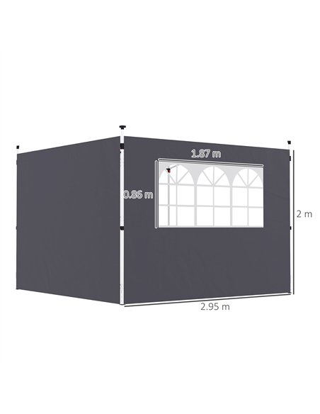 Outsunny 3 Meters Gazebo Replaceable Exchangeable Side Panel Wall Panels Walls With Window, Dark Grey - pic 119003 | FastDaddyshop