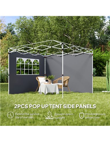 Outsunny 3 Meters Gazebo Replaceable Exchangeable Side Panel Wall Panels Walls With Window, Dark Grey