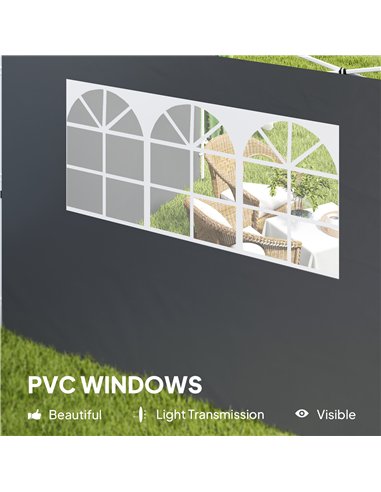 Outsunny 3 Meters Gazebo Replaceable Exchangeable Side Panel Wall Panels Walls With Window, Dark Grey
