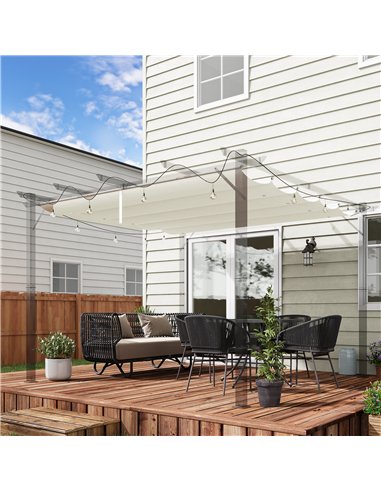 Outsunny Retractable Pergola Shade Cover, Replacement Canopy Fabric for 3 x 3 (m) Pergola, Gazebo Retractable Roof, Cream White