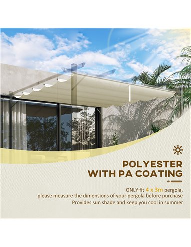 Outsunny Retractable Pergola Shade Cover, Replacement Canopy Fabric for 3 x 3 (m) Pergola, Gazebo Retractable Roof, Cream White