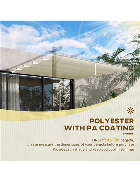 Outsunny Retractable Pergola Shade Cover, Replacement Canopy Fabric for 3 x 3 (m) Pergola, Gazebo Retractable Roof, Cream White - pic 119022 | FastDaddyshop