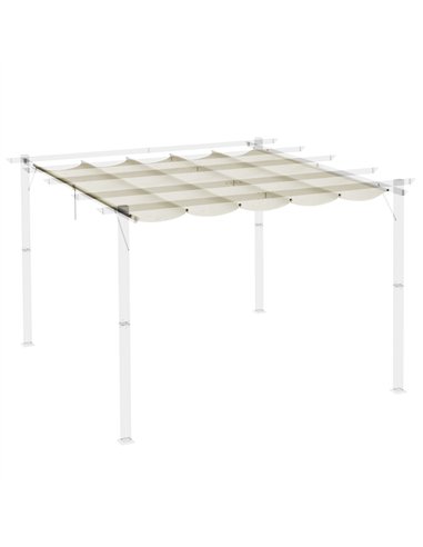 Outsunny Retractable Pergola Shade Cover, Replacement Canopy Fabric for 3 x 3 (m) Pergola, Gazebo Retractable Roof, Cream White