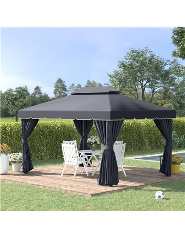 Outsunny 3 x 4m Aluminium Garden Gazebo, Marquee Canopy Shelter Pavilion Party Tent with Nets and Curtains for Garden and Deck, 