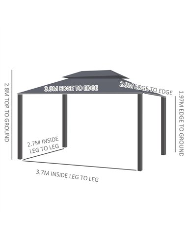 Outsunny 3 x 4m Aluminium Garden Gazebo, Marquee Canopy Shelter Pavilion Party Tent with Nets and Curtains for Garden and Deck, 