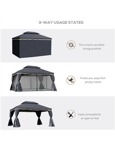 Outsunny 3 x 4m Aluminium Garden Gazebo, Marquee Canopy Shelter Pavilion Party Tent with Nets and Curtains for Garden and Deck, 