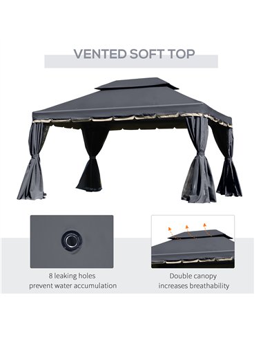 Outsunny 3 x 4m Aluminium Garden Gazebo, Marquee Canopy Shelter Pavilion Party Tent with Nets and Curtains for Garden and Deck, 