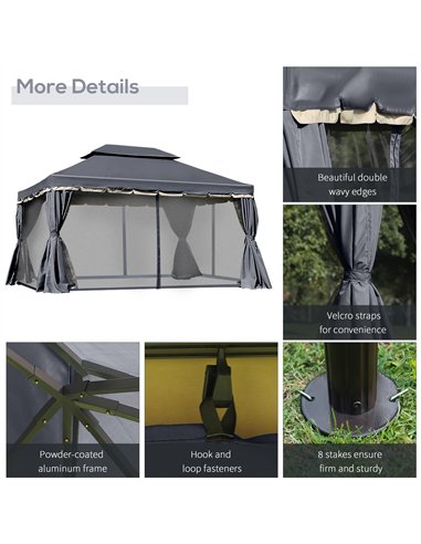 Outsunny 3 x 4m Aluminium Garden Gazebo, Marquee Canopy Shelter Pavilion Party Tent with Nets and Curtains for Garden and Deck, 