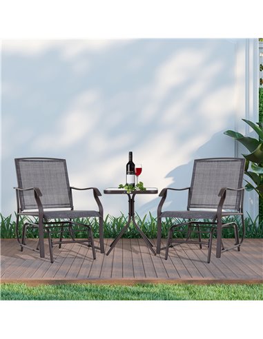 Outsunny Glider Rocking Chair & Table Set 2 Single Seaters Rocker Garden Swing Chair Patio Furniture Bistro Set Grey