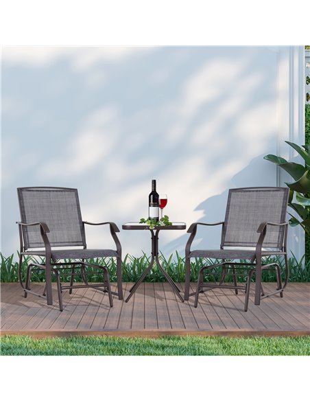 Outsunny Glider Rocking Chair & Table Set 2 Single Seaters Rocker Garden Swing Chair Patio Furniture Bistro Set Grey - pic 11904 | FastDaddyshop