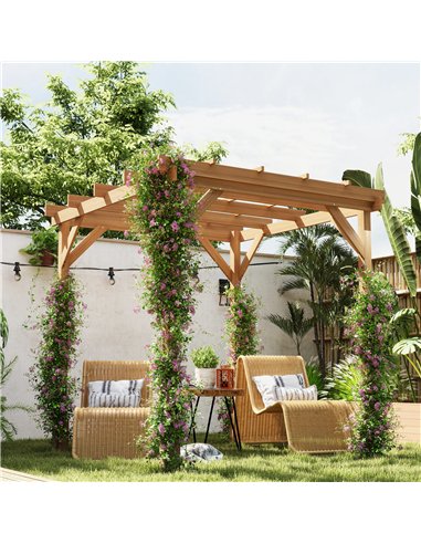 Outsunny 2 x 2m Wooden Pergola Kit, Decorative Garden Gazebo Shelter with Stable Structure for Climbing Vines, Flowers, Dark Bro