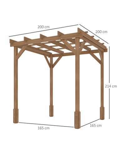 Outsunny 2 x 2m Wooden Pergola Kit, Decorative Garden Gazebo Shelter with Stable Structure for Climbing Vines, Flowers, Dark Bro