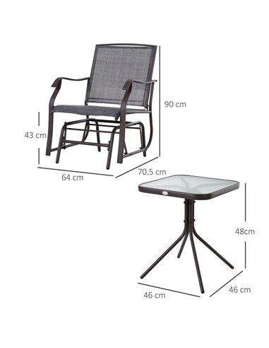 Outsunny Glider Rocking Chair & Table Set 2 Single Seaters Rocker Garden Swing Chair Patio Furniture Bistro Set Grey