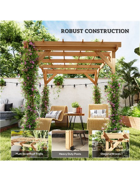 Outsunny 2 x 2m Wooden Pergola Kit, Decorative Garden Gazebo Shelter with Stable Structure for Climbing Vines, Flowers, Dark Bro - pic 119051 | FastDaddyshop