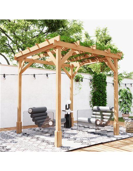 Outsunny 2 x 2m Wooden Pergola Kit, Decorative Garden Gazebo Shelter with Stable Structure for Climbing Vines, Flowers, Dark Bro - pic 119054 | FastDaddyshop