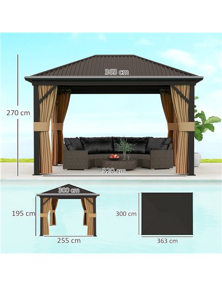Outsunny 3.6 x 3(m) Aluminium Frame Hardtop Gazebo, with Accessories - pic 119057 | FastDaddyshop