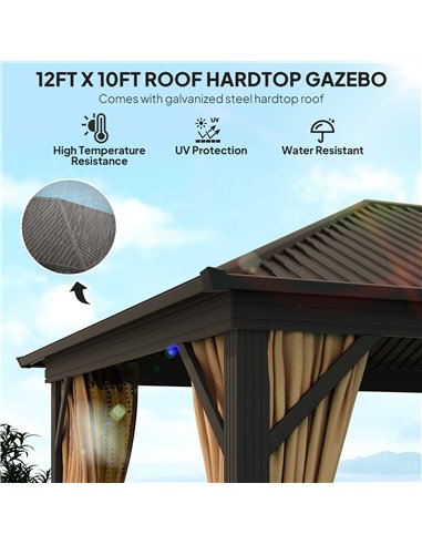 Outsunny 3.6 x 3(m) Aluminium Frame Hardtop Gazebo, with Accessories