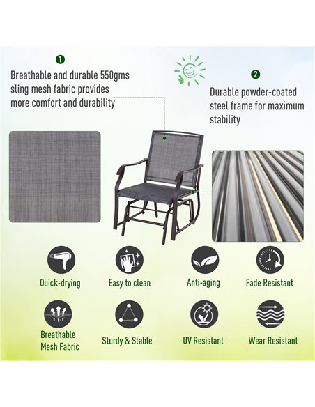 Outsunny Glider Rocking Chair & Table Set 2 Single Seaters Rocker Garden Swing Chair Patio Furniture Bistro Set Grey - pic 11906 | FastDaddyshop