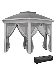 Outsunny 3 x 4m Garden Gazebo Hexagon Pop Up Party Tent Canopy Double Roof Instant Shelter with Netting and Carry Bag for Outdoo