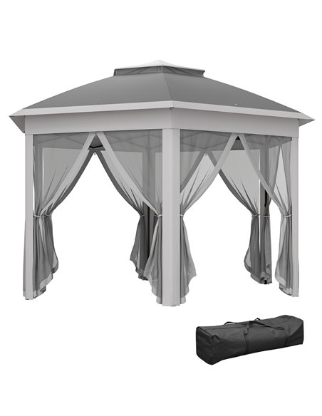 Outsunny 3 x 4m Garden Gazebo Hexagon Pop Up Party Tent Canopy Double Roof Instant Shelter with Netting and Carry Bag for Outdoo - pic 119064 | FastDaddyshop