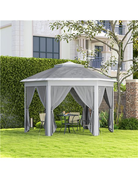 Outsunny 3 x 4m Garden Gazebo Hexagon Pop Up Party Tent Canopy Double Roof Instant Shelter with Netting and Carry Bag for Outdoo - pic 119065 | FastDaddyshop