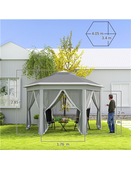 Outsunny 3 x 4m Garden Gazebo Hexagon Pop Up Party Tent Canopy Double Roof Instant Shelter with Netting and Carry Bag for Outdoo - pic 119066 | FastDaddyshop