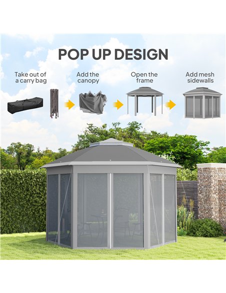Outsunny 3 x 4m Garden Gazebo Hexagon Pop Up Party Tent Canopy Double Roof Instant Shelter with Netting and Carry Bag for Outdoo - pic 119067 | FastDaddyshop