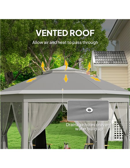 Outsunny 3 x 4m Garden Gazebo Hexagon Pop Up Party Tent Canopy Double Roof Instant Shelter with Netting and Carry Bag for Outdoo - pic 119068 | FastDaddyshop