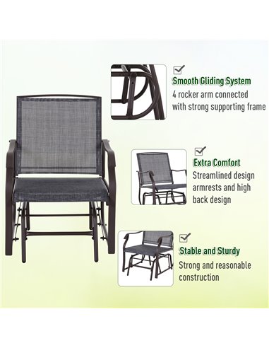Outsunny Glider Rocking Chair & Table Set 2 Single Seaters Rocker Garden Swing Chair Patio Furniture Bistro Set Grey