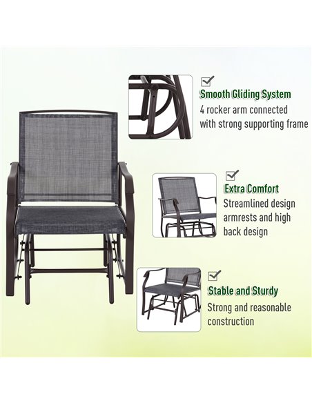 Outsunny Glider Rocking Chair & Table Set 2 Single Seaters Rocker Garden Swing Chair Patio Furniture Bistro Set Grey - pic 11907 | FastDaddyshop