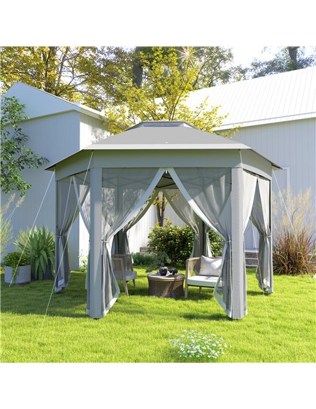 Outsunny 3 x 4m Garden Gazebo Hexagon Pop Up Party Tent Canopy Double Roof Instant Shelter with Netting and Carry Bag for Outdoo - pic 119070 | FastDaddyshop